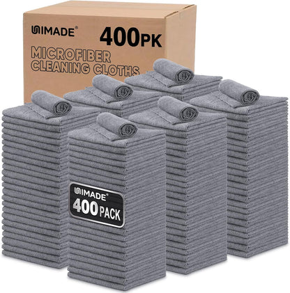UNIMADE Microfiber Cleaning Cloth, 100 Pack Microfiber Towels for Cars Commercial Grade Work Rags Bulk Detailing Cloth for Automotive Bar Mechanic Restaurant Garage Housekeeping, 11.5"x 11.5", Grey
