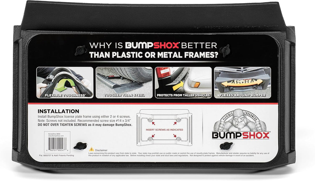 BumpShox - The Original Front Bumper Guard & Front Bumper Protection License Plate Frame. Tougher Than Steel! (BumpShox MAX (2.0" Thick))