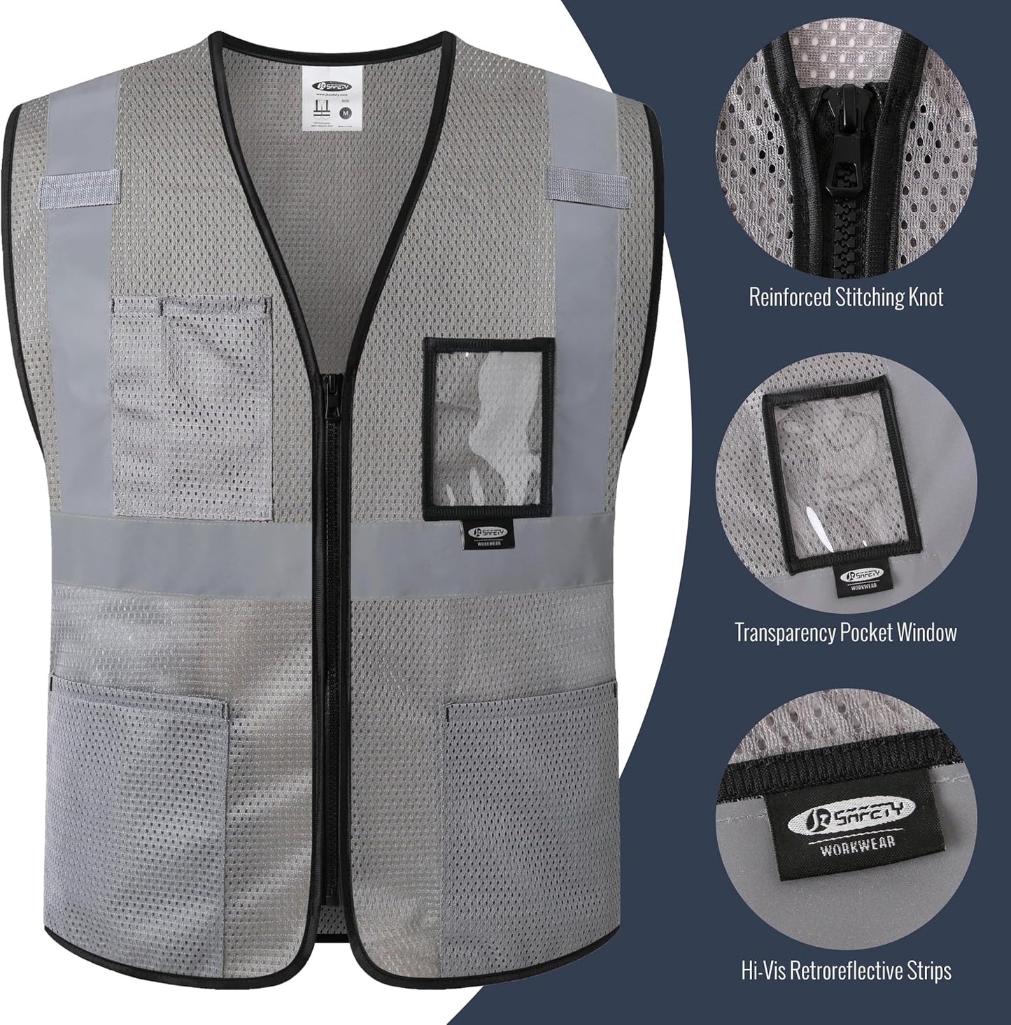 JKSafety Safety Vest for men women Hi Vis Vest with Pockets and Zipper High Visibility Meet ANSI Standard（BX310