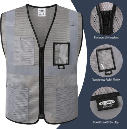 JKSafety Safety Vest for men women Hi Vis Vest with Pockets and Zipper High Visibility Meet ANSI Standard（BX310