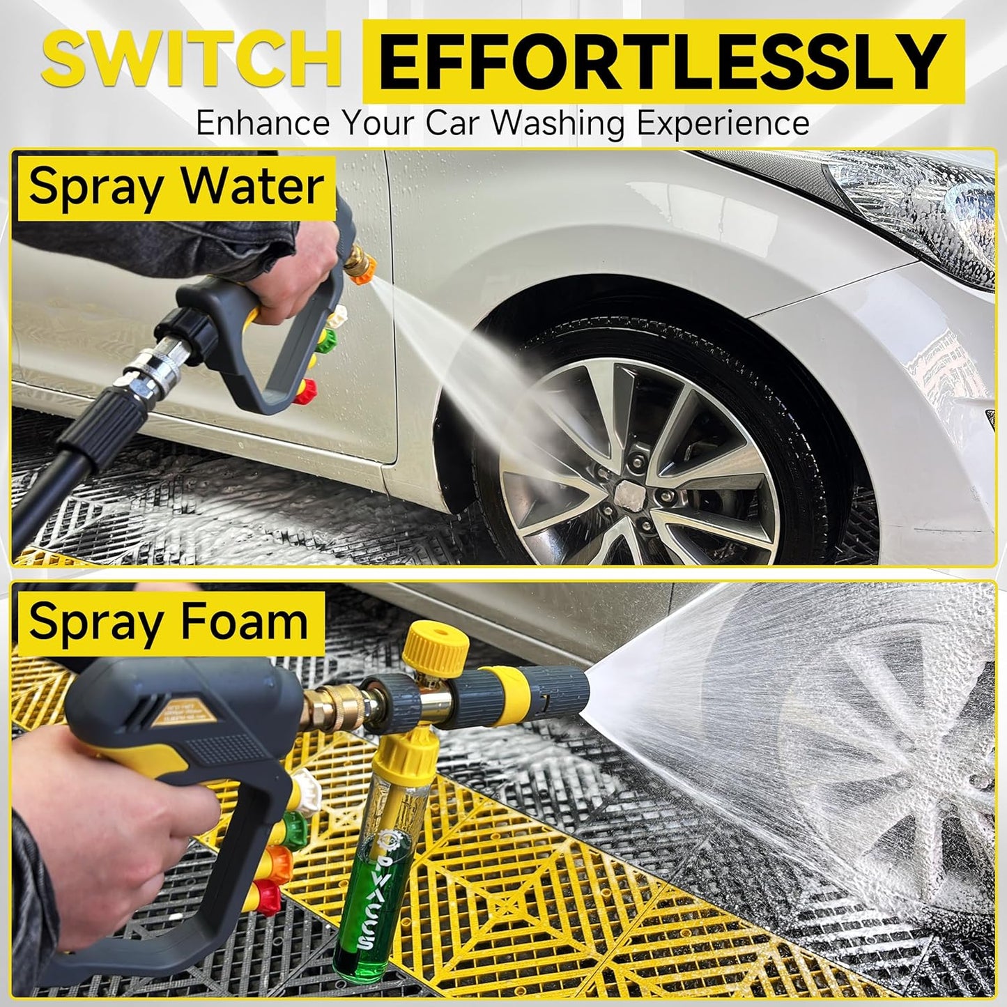 PWACCS Pressure Washer Foam Gun, Short Pressure Washer Gun, Foam Cannon for Car Wash Kit with 1/4" Quick Connector, Pressure Wash Handle for Power Washer with M22 Male Inlet, 4000 PSI, 1.5 Liter