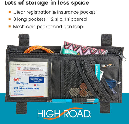 High Road Car Visor Organizer with Secure Zip Pockets, Sunglasses Holder and Clear Registration and Insurance Pocket - Heavy Duty Straps Fit Most Car, SUV and Truck Visors