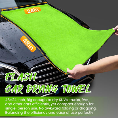 PUGPIU Microfiber Car Drying Towel Extra Large Super Absorbent 48"X24", 1400 GSM Flash Detail Car Wash Drying Towel Edgeless with Two Sided Soft Twisted-Loop, No Water Spots Streaks for Cars (Green)