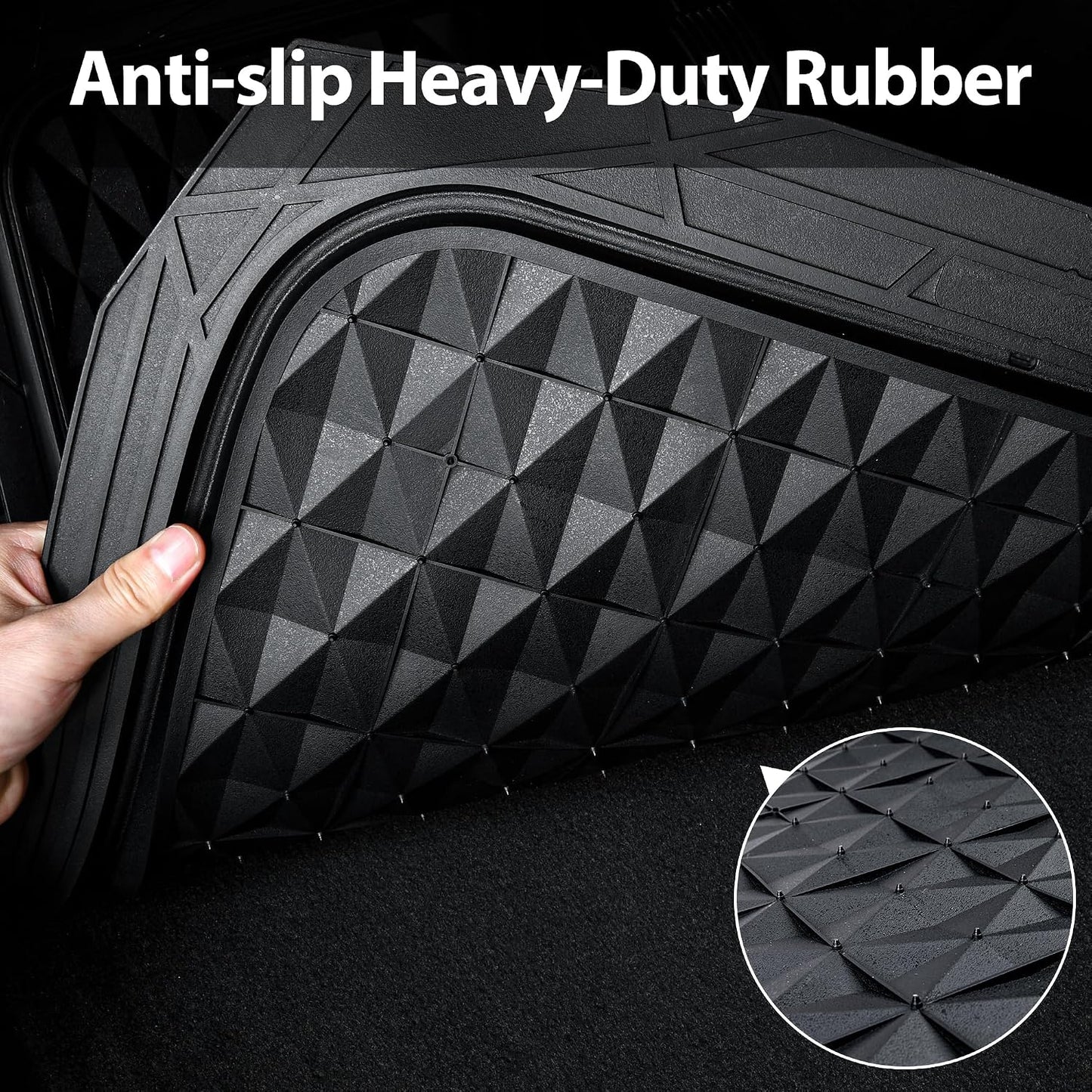 CAR PASS Heavy Duty Rubber Car Mats, Deep Dish All-Weather Floor Mat for Car Full Set Durable Anti-Slip 3D Rhombus Waterproof Trim to Fit Liner Universal Fit Automotive,Sedan,SUV,Truck, 3 Piece Black