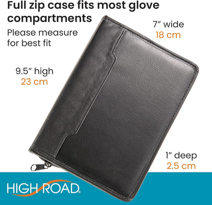 High Road Car Owners Manual Case and Glove Compartment Document Holder - Pebbled Faux Leather Glove Box Organizer for Car, SUV, Truck
