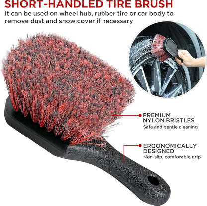 TAKAVU Complete Car Wheel Detailing Kit (8pcs) - Safe Scratch-Free 17" Barrel Brush, Tire Scrubber, 5 Detail Brushes & Towel for Rims, Interior, Exterior