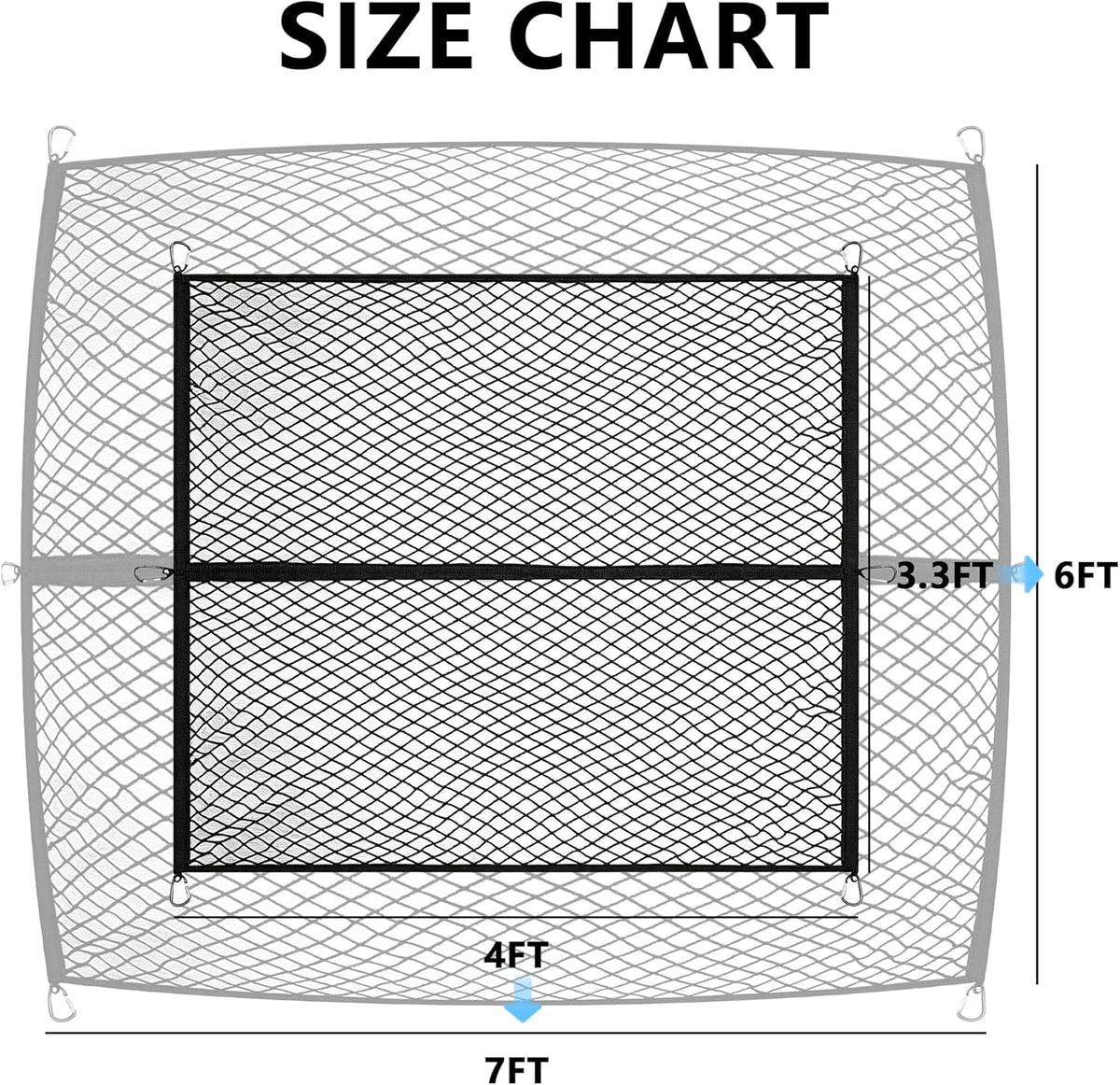 Cargo Net for SUV with Hooks, Adjustable Highly Elastic Storage Organizer Net for Car, Pickup Trucks,Mesh Organizer 2.6'x2' Stretches to 5'x4',Road Trip Essentials Black