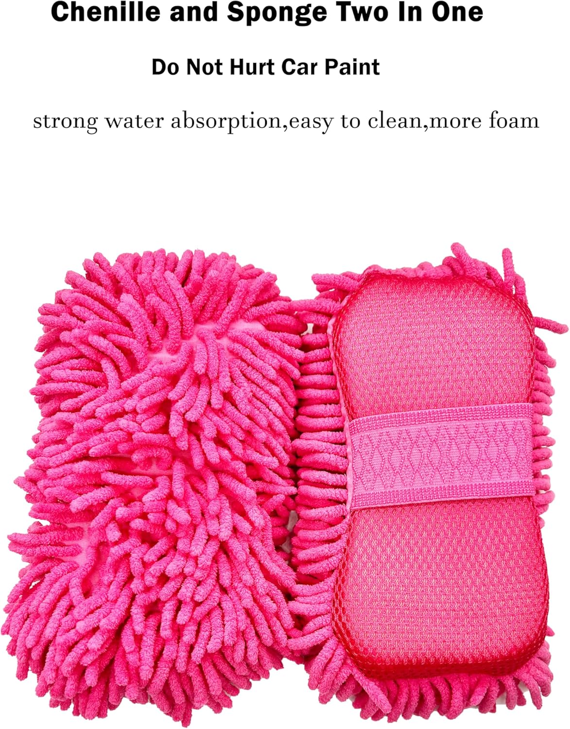 Microfiber Car Wash Sponge-Non-Scratch Wash Mitt-Two Sided Chenille Microfiber Washing Sponge-Mitt for Cars, Trucks, SUVs, Boats(2 Pack Green)