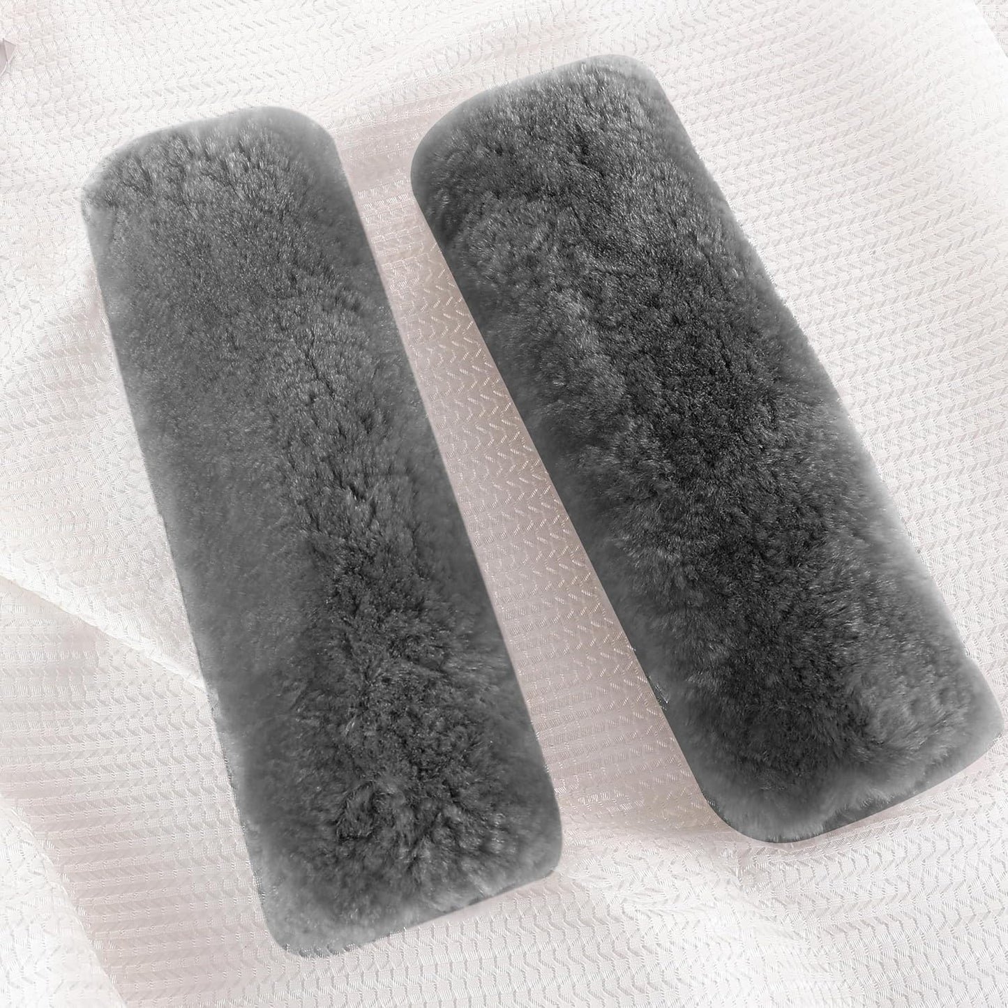 Amooca Soft Faux Fur Universal Fit Seatbelt Cover Car Truck SUV Airplane Seat Belt Shoulder Pad for Carmera Backpack Straps Neck Cushion Protector 2 Pack 10.5in Dark Gray