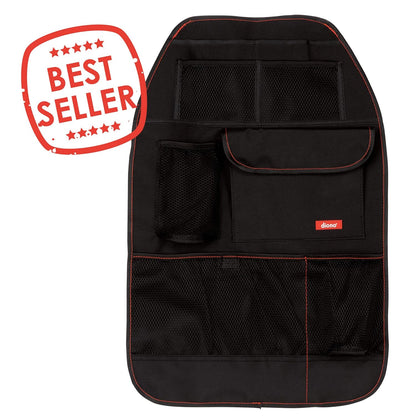 Diono Stow 'n Go Car Back Seat Organizer for Kids, Kick Mat Back Seat Protector, with 7 Storage Pockets, 2 Drinks Holders, Water Resistant, Durable Material, Black , 18x10x9 Inch (Pack of 1)
