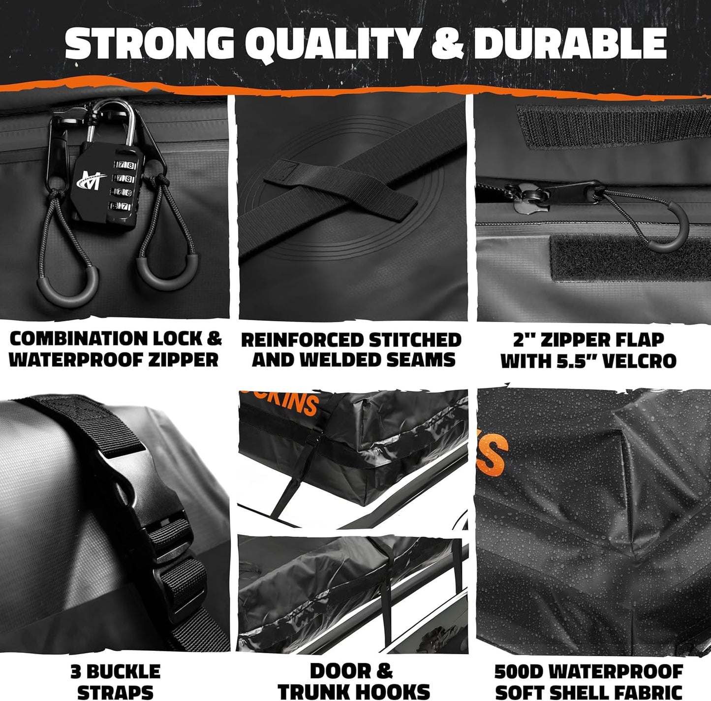 Mockins 40 CuFt XXL Roof Bag Cargo Carrier for Top of Vehicle | 72"x48"x20" Waterproof Vinyl Rooftop Cargo Carrier Bag | Secure Vehicle Soft-Shell Carriers for Car, Truck, SUV, Van, RV w/Accessories