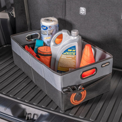High Road CargoCube Car Storage Bin - Leakproof Car Trunk Storage Organizer with Metal Handles and Front Mesh Pocket (Square)