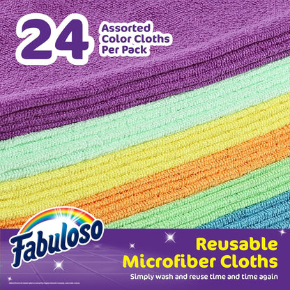 Fabuloso Microfiber Cleaning Cloths for Home & Car, Lint-Free Scratch-Free Rags for Glass, Kitchen & Wood, Reusable Machine Washable, Absorbent for Dusting & Wiping, Rainbow, 13 x 13 in, 8 Count