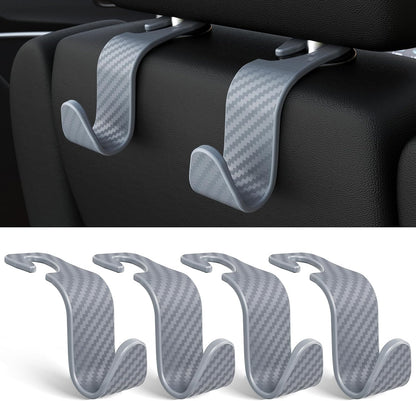 Amooca 4-Pack Car Headrest Hooks Vehicle Storage Organizer for Purses Handbags Groceries Backpack Coats –Holds 55lbs 360° Rotating Black
