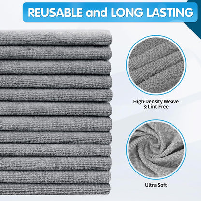 FIXSMITH Microfiber Cleaning Cloth - Pack of 50, Microfiber Towels for Cars 16 x 12 in, Highly Absorbent Cleaning Rags, Lint-Free, Streak-Free Cleaning Cloths for Car Kitchen Home Office