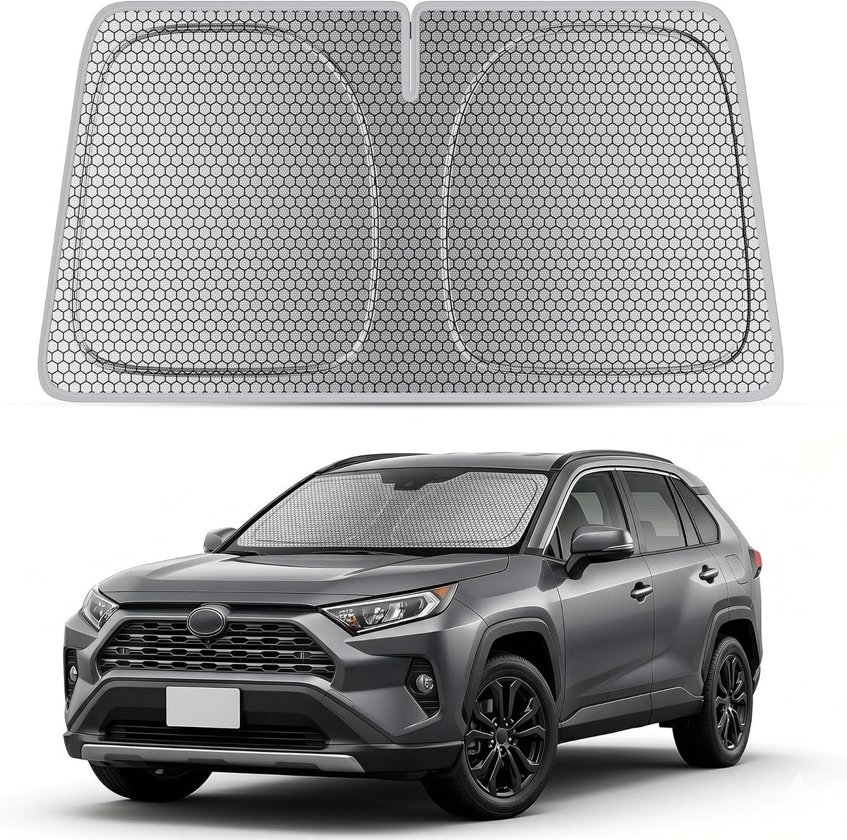 helloleiboo Graphene Car Windshield Sun Shade Car Sun Shade for Windshield with Heat Absorption Coating Foldable Design with UV Protection to Keep Your Car Interior Cooler Silver (X-Large-61 × 34 in)