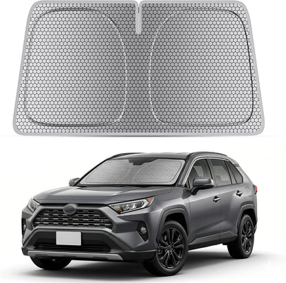 helloleiboo Graphene Car Windshield Sun Shade Car Sun Shade for Windshield with Heat Absorption Coating Foldable Design with UV Protection to Keep Your Car Interior Cooler Silver (X-Large-61 × 34 in)