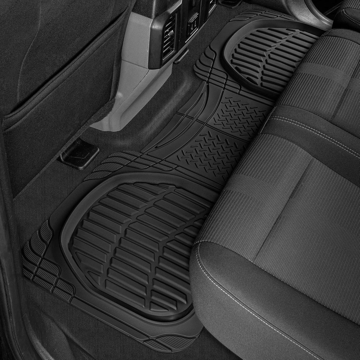 Motor Trend FlexTough 4-Piece Heavy Duty Floor Mats for Cars Trucks SUVs, Automotive Floor Mats Car Mats Full Set Front, Rear & Cargo, Trim-To-Fit Semi-Custom Deep Dish All Weather Rubber Mats - Black
