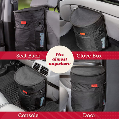 Lusso Gear Spill-Proof Car Trash Can - Easy to Clean Hanging Garbage Bin - Leak-Proof Lid, Removable Liner, Waterproof - Keeps Truck, SUV, Car, Minivan Clean & Odor Free - 2.5 Gallon Tan Car Trash Can