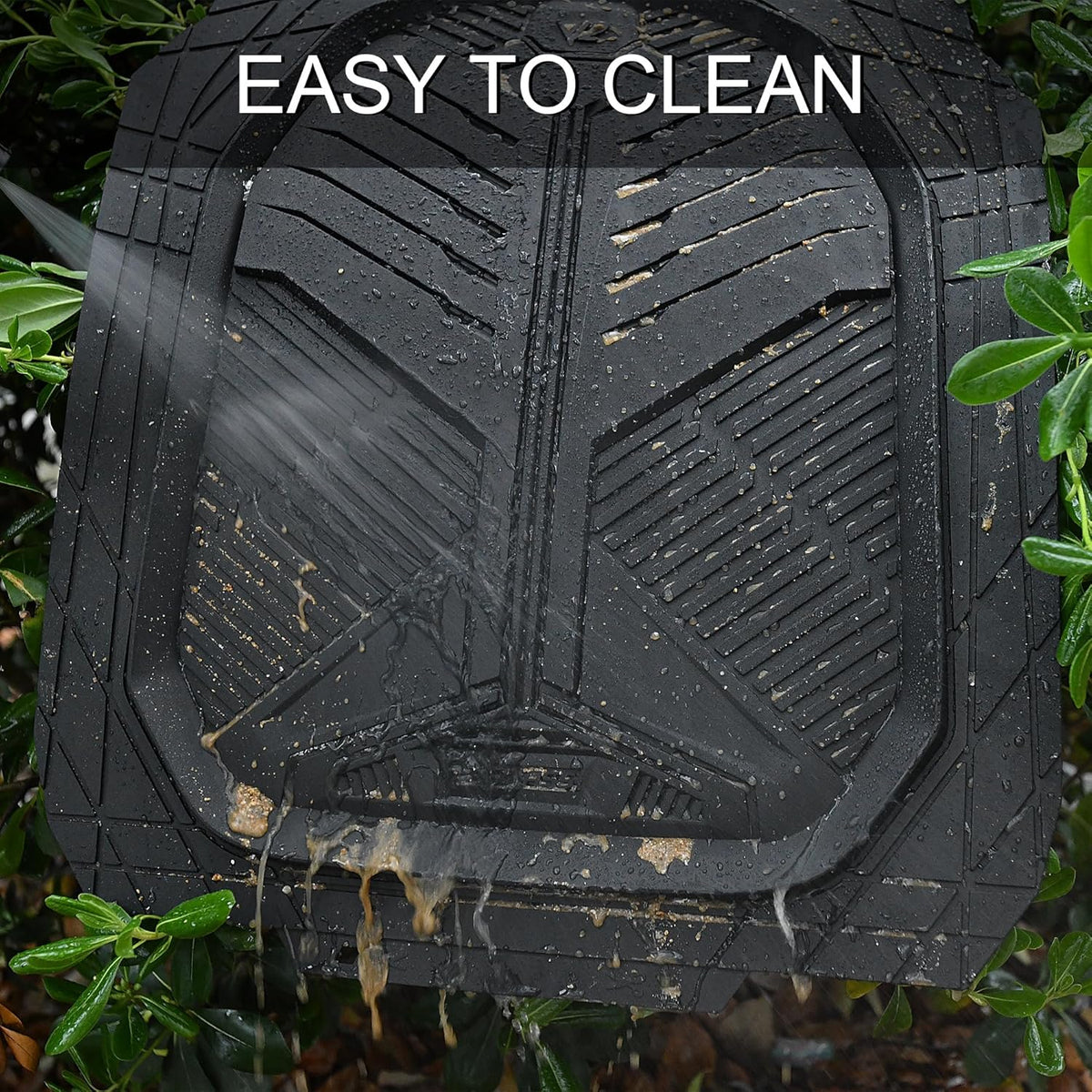 CAR PASS Heavy Duty Rubber Car Mats with Cargo Liner, Deep-Dish Car Floor Mats and Trunk Mat All Weather, Universal Trim-to-Fit for SUVs Trucks Sedans, Waterproof Anti-Slip, Trimmable V12 Black