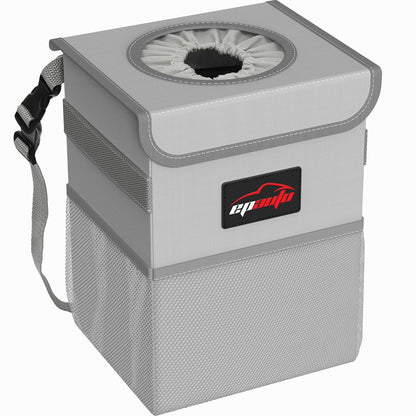 EPAuto Waterproof Car Trash Can with Lid and Storage Pockets, 2.5 Gallon, Black