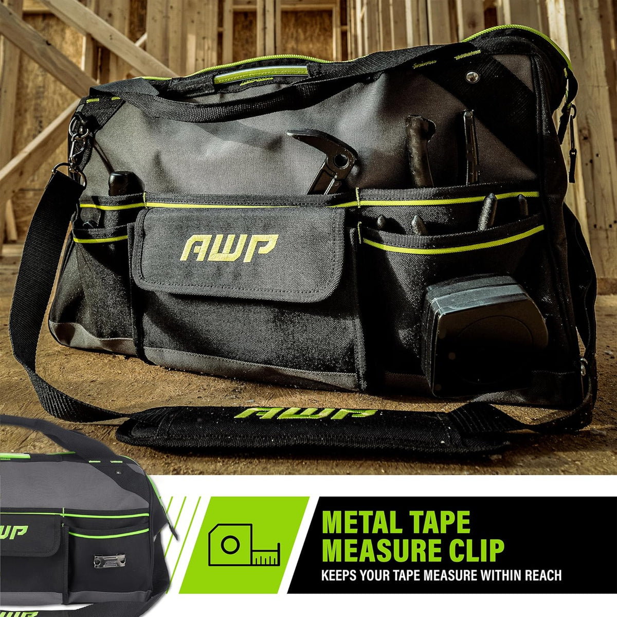 AWP Tool Bags, Premium Tool Bag, Black, Durable Tool Tote, for Professionals and Contractors