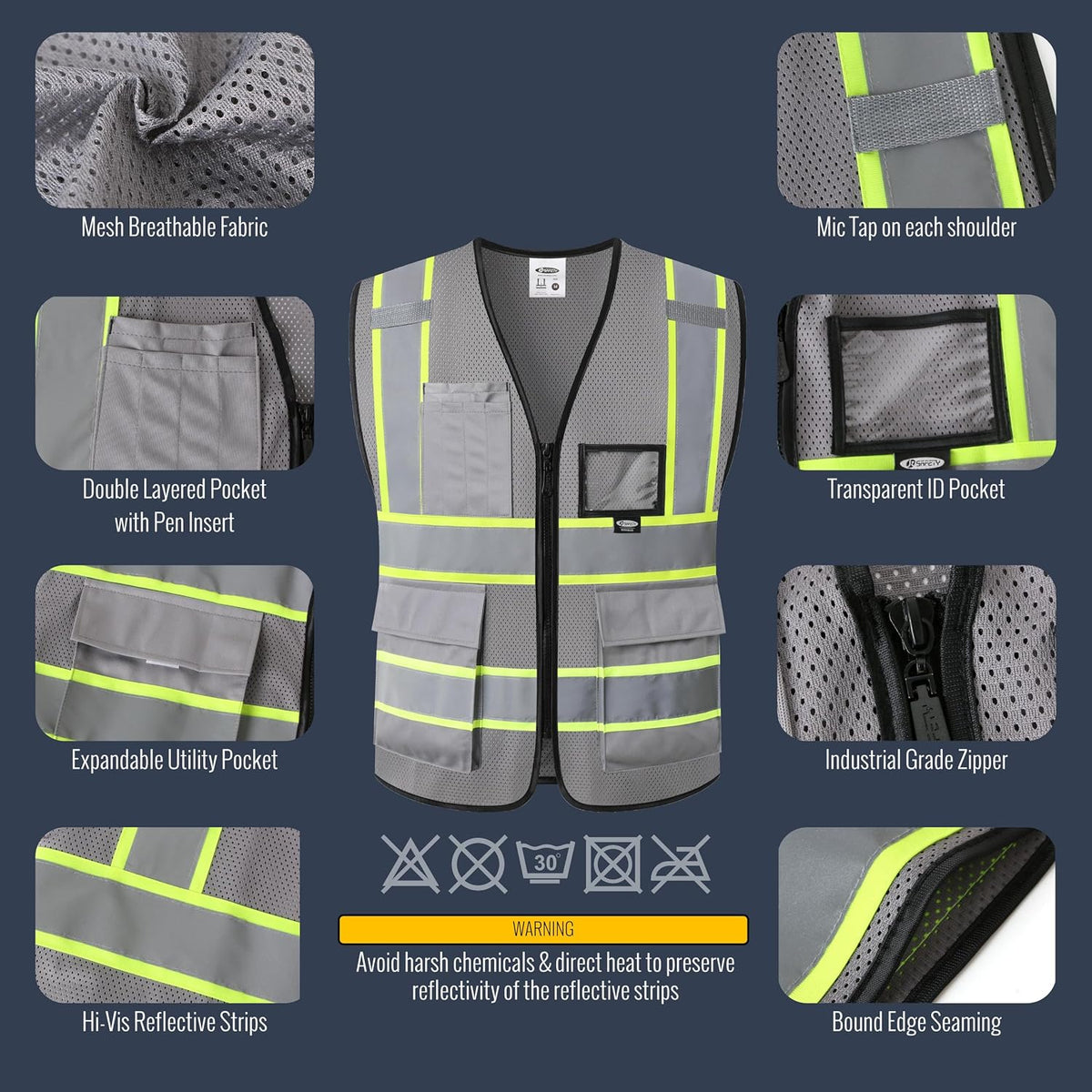 JKSafety Safety Vest for men women Hi Vis Reflective Vest with Pockets and Zipper High Visibility Meet ANSI Standard（BX320