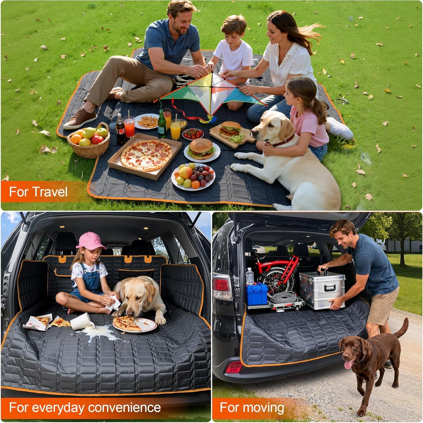 Reliadura SUV Cargo Liner for Dogs, Waterproof Dog Trunk Cover with Bumper Flap Protector, Pet Cargo Mat for SUVs Sedans Vans, Non-Slip Scratchproof Dog Seat Cover, Large Size Universal Fit