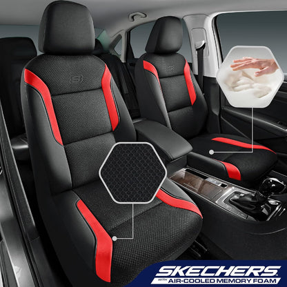 Skechers Memory Foam Seat Covers, Air Cool Mesh Thick Car Seat Covers, Car Seat Covers Front Seats Airbag Compatible, Universal Automotive Comfort for Most Cars, Vans, Trucks, SUV,Black