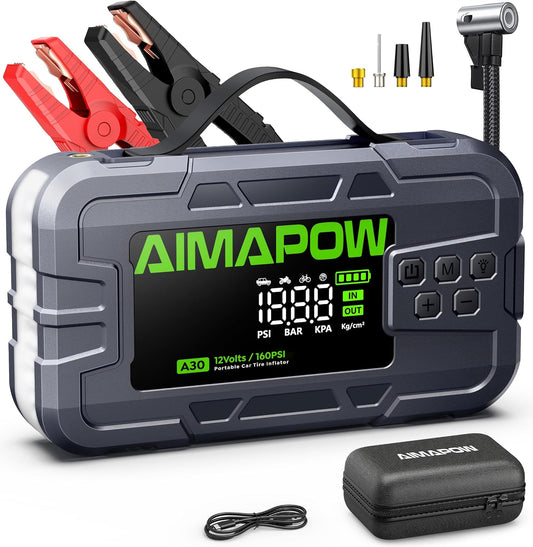 Car Battery Jump Starter with Air Compressor 8000A 160PSI, Jump Starter Portable (All Gas/12L Diesel), 12V Car Jump Starter with Inflator, Jump Box Quick Charge and 270°LED Light