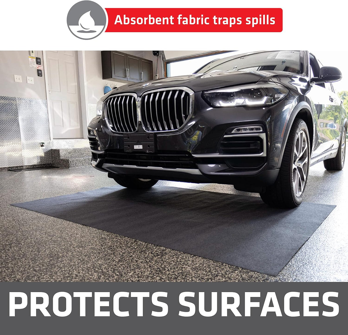 Drymate XL Oil Spill Mat (36" x 59"), Premium Absorbent Oil Pad, Reusable, Washable, Durable, Waterproof Backing Contains Liquids, Protects Garage Floor Surface (USA Made)