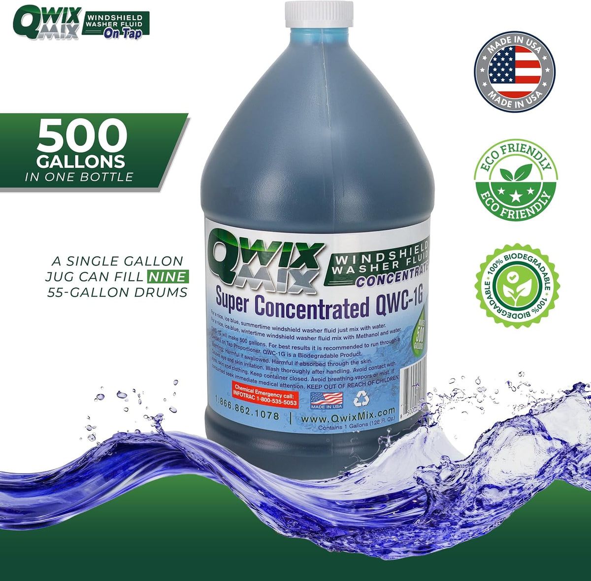 Qwix Mix Windshield Washer Fluid Concentrate, 1 Bottle Makes 32 Gallons, 1/4 oz. Makes 1 Gallon 100% Biodegradable