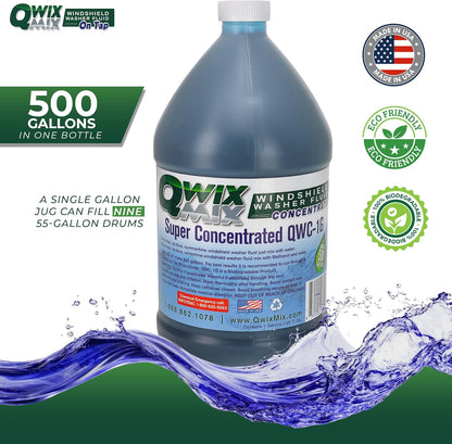 Qwix Mix Windshield Washer Fluid Concentrate, 1 Bottle Makes 32 Gallons, 1/4 oz. Makes 1 Gallon 100% Biodegradable