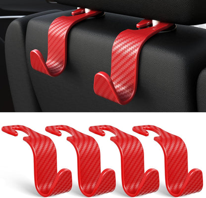 Amooca 4-Pack Car Headrest Hooks Vehicle Storage Organizer for Purses Handbags Groceries Backpack Coats –Holds 55lbs 360° Rotating Black