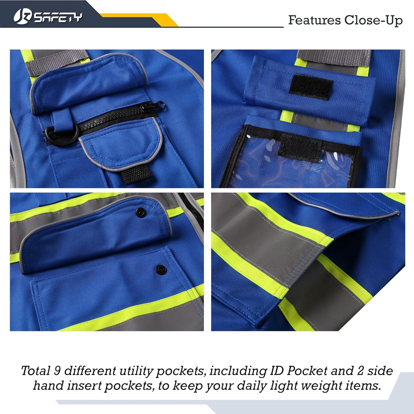 JKSafety 9 Pockets Class 2 High Visibility Zipper Front Safety Vest With Reflective Strips,Meets ANSI/ISEA Standard (Large, 150-Yellow) - Colors B