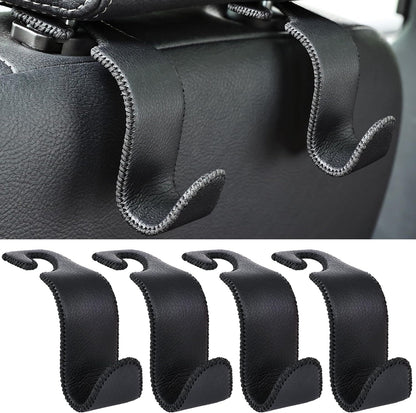 Amooca 4-Pack Car Headrest Hooks Vehicle Storage Organizer for Purses Handbags Groceries Backpack Coats –Holds 55lbs 360° Rotating Black