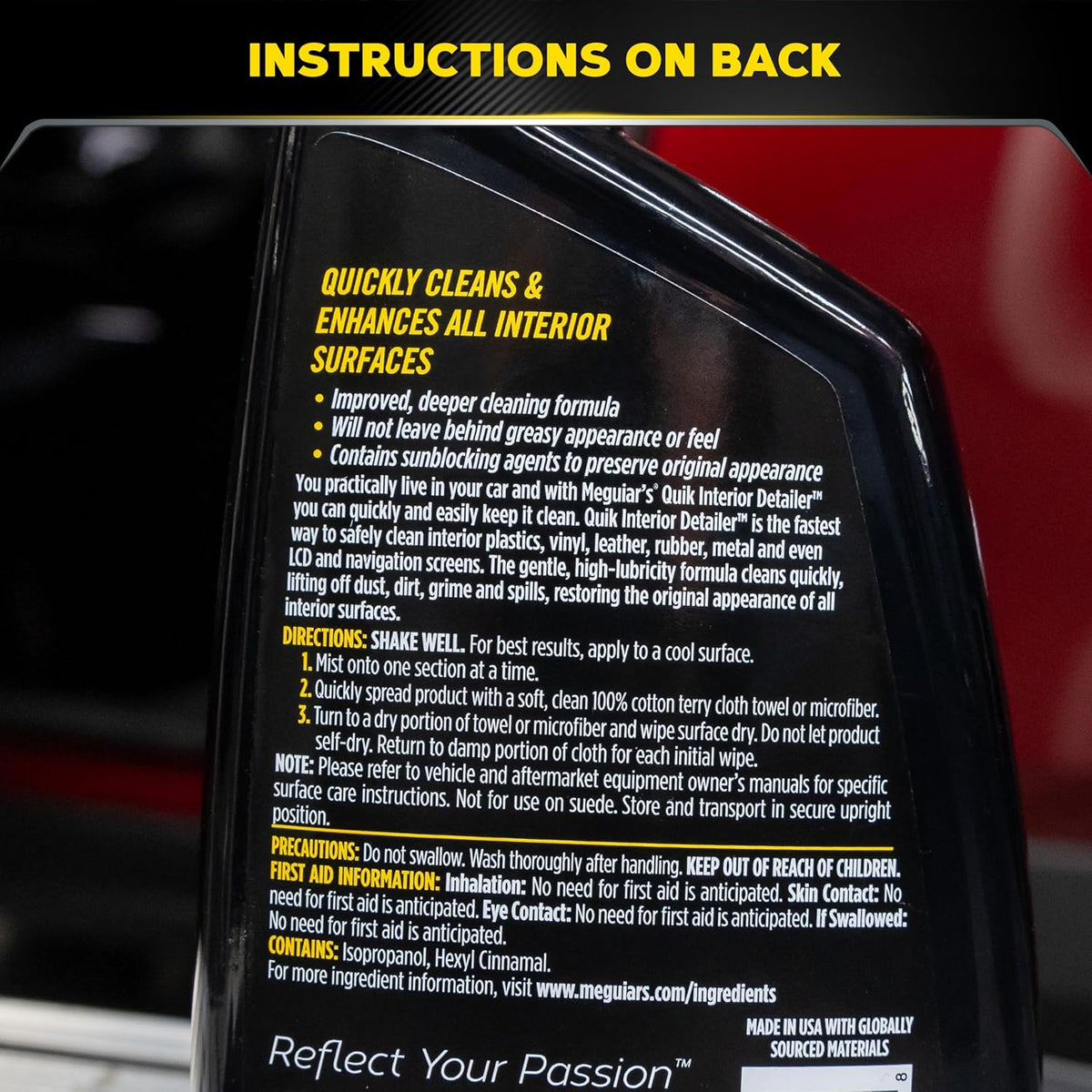 Meguiar's Quik Interior Detailer Cleaner, Quick Detailer Spray Cleans And Refresh Car Interiors, Use On Plastics, Leather & Rubber, Dashboards, Trim In Cars, Trucks & Suvs - 24 Oz Spray Bottle