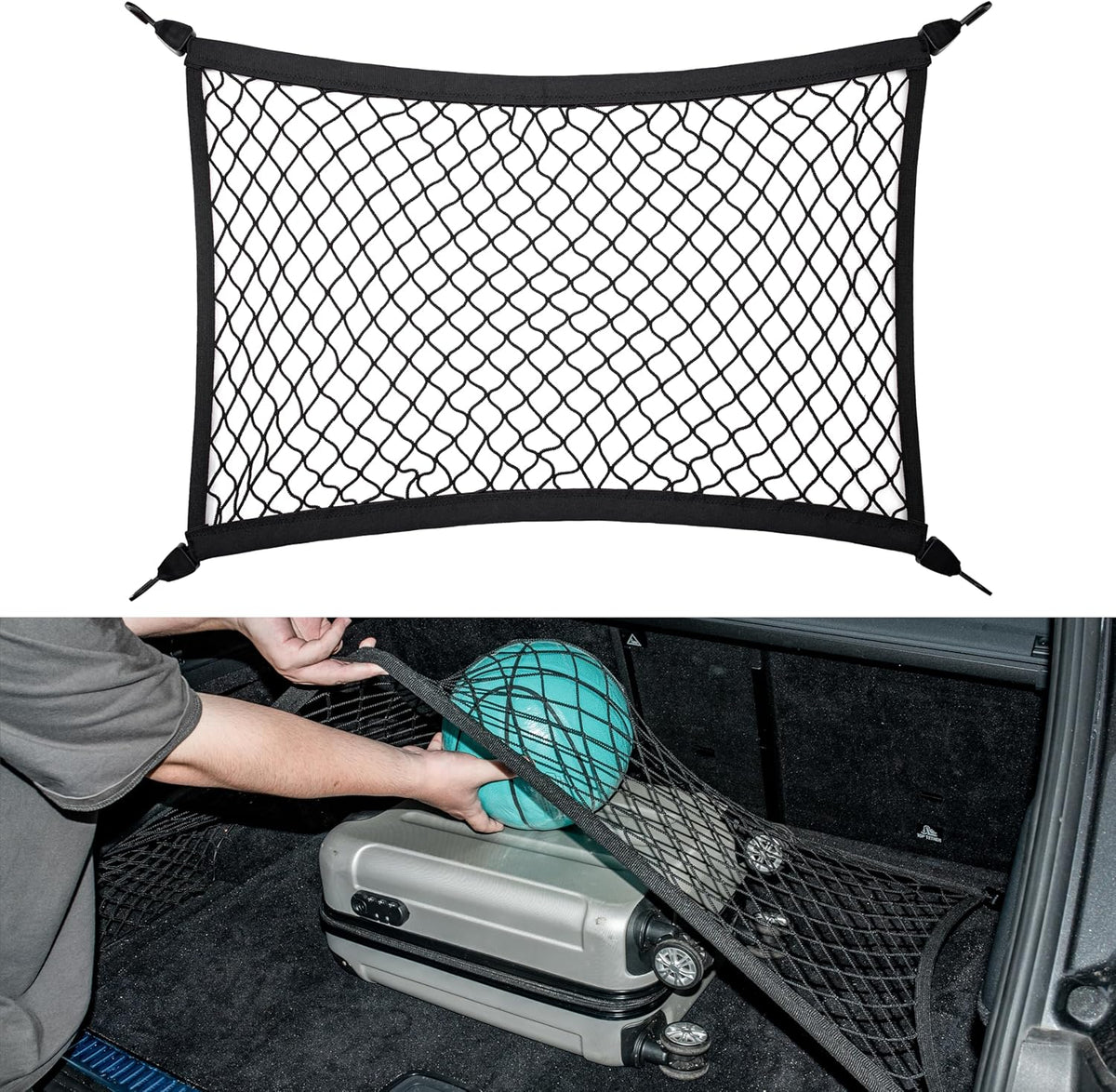Elastic Cargo Net for SUV, Car Trunk Net Organizer with ABS Hook Storage Mesh Cargo Nets 27.5 x 19.6 inches for Truck Bed Tailgate Netting Accessories
