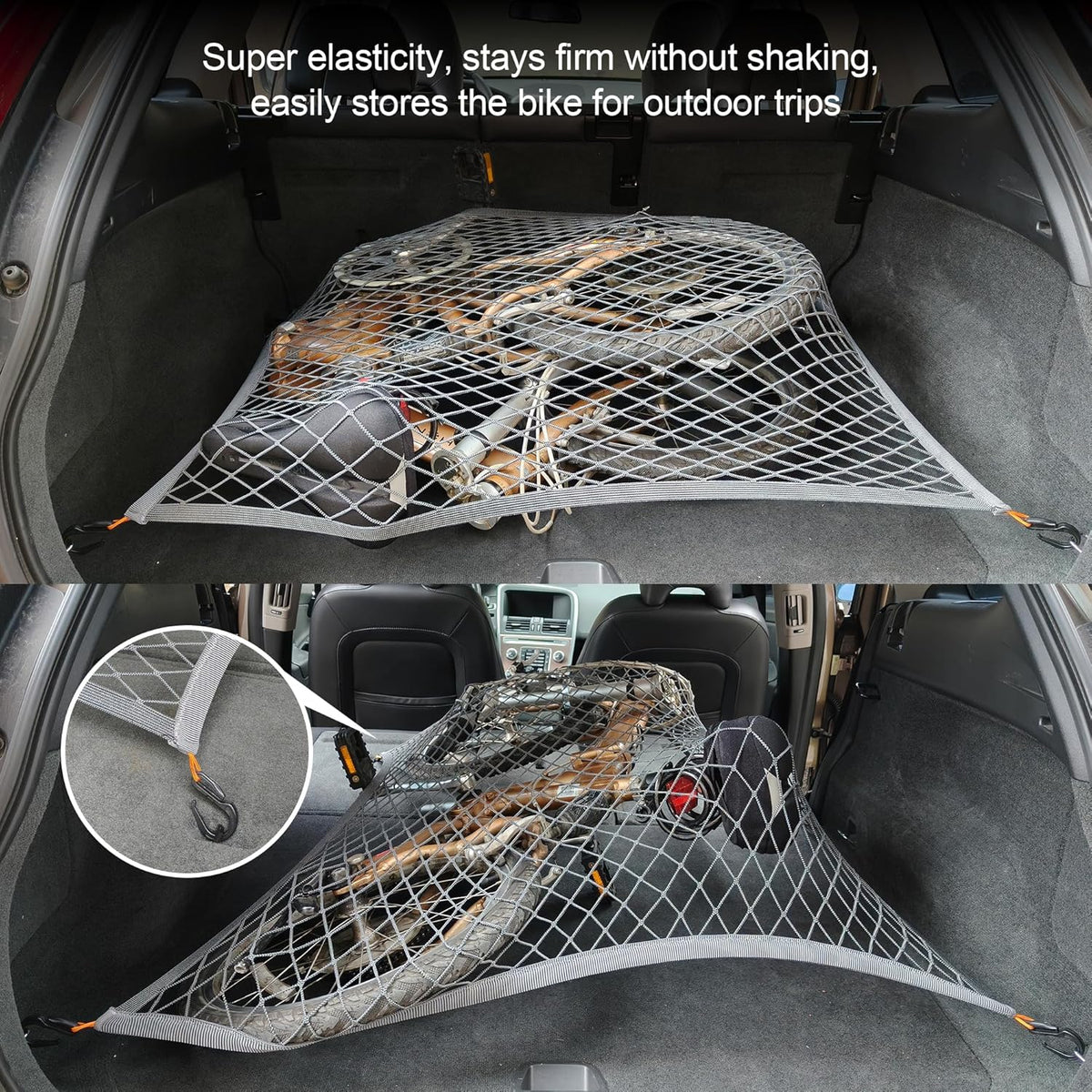 Elastic Cargo Net for SUV, Car Trunk Net Organizer with ABS Hook Storage Mesh Cargo Nets 27.5 x 19.6 Inch for Truck Bed Tailgate Netting Accessories Gray