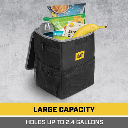 CAT® Car Trash Can & Ice Cooler – 2.4 Gallon Hanging Organizer with Anti-Spill Lid, Leak-Proof Waterproof Liner, Multi-Use Vehicle Bin for Cars, Trucks, SUVs – Heavy-Duty Travel Accessory