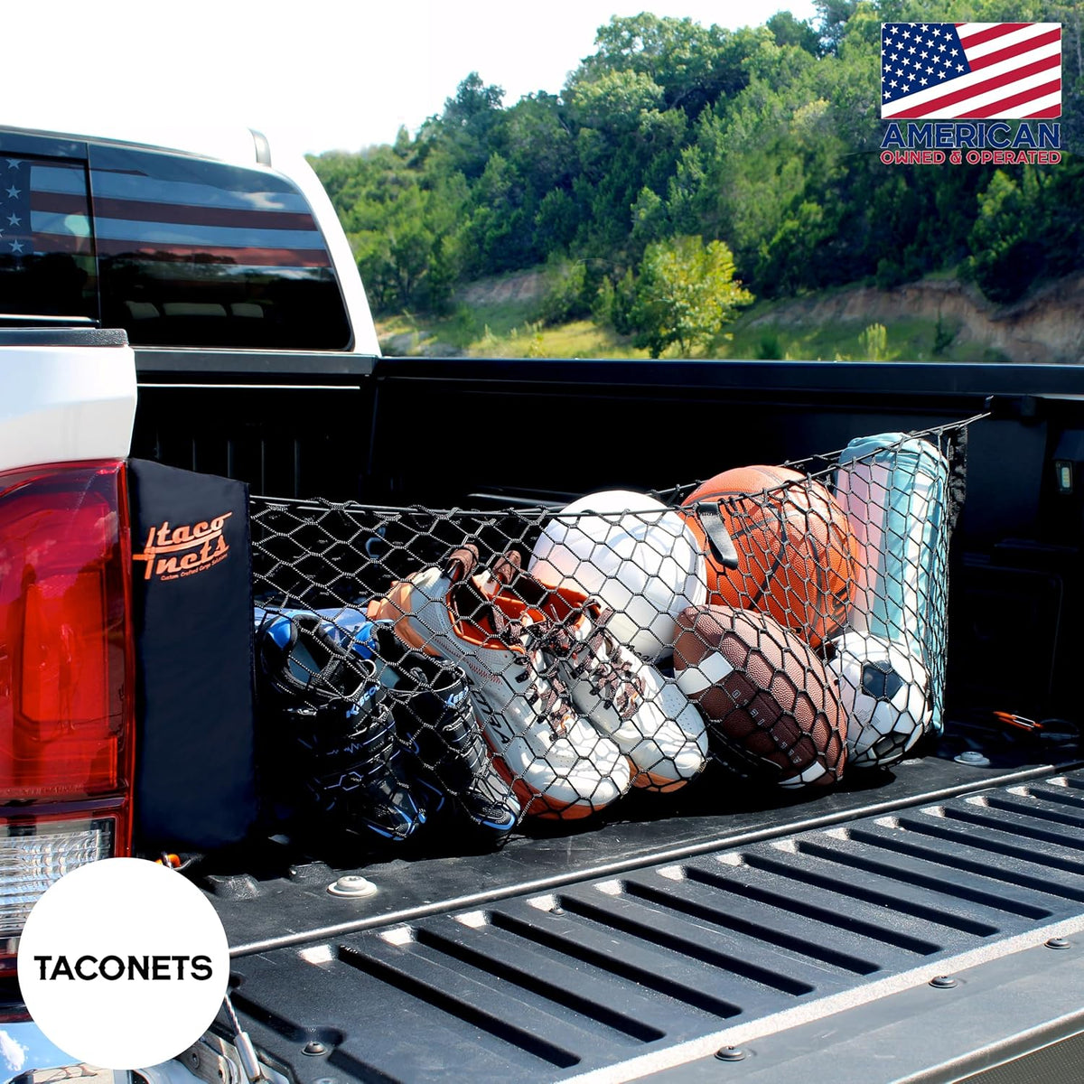 TacoNets Envelope Cargo Net for GMC Sierra & Chevy Silverado - Fits 2013-Current - Upgraded 5mm Bungee - Integrated Storage Bag - Heavy Duty Carabiners - Designed in USA