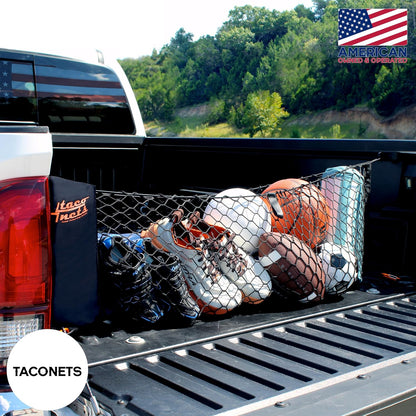 TacoNets Envelope Cargo Net for GMC Sierra & Chevy Silverado - Fits 2013-Current - Upgraded 5mm Bungee - Integrated Storage Bag - Heavy Duty Carabiners - Designed in USA