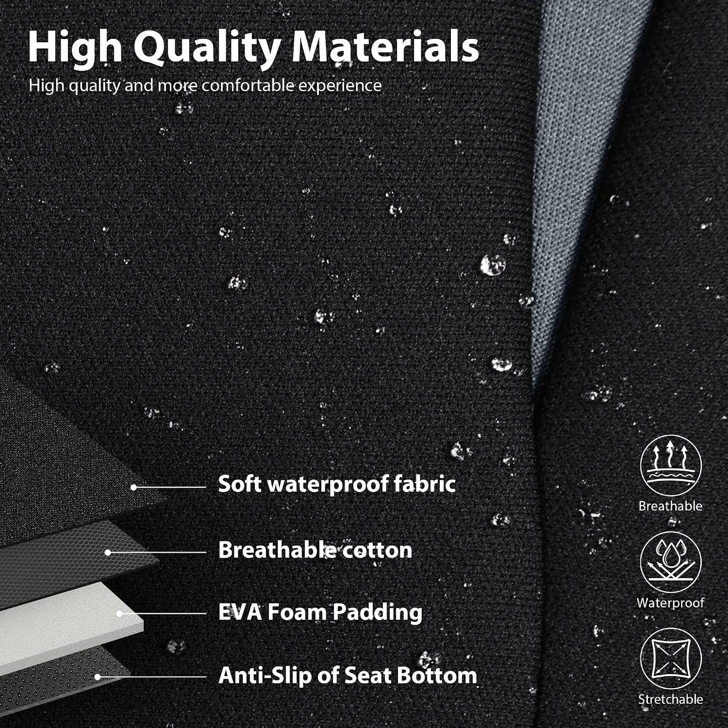 CAR PASS Waterproof Car Seat Covers Front Seats Only with 5mm Composite EVA, Neoprene Car Seat Cover with Separate Headrest Cover, Quick Setup Universal Fit for Car SUV Trucks,Airbag Compatible（Gray