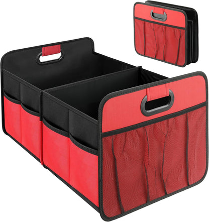 YSSOA Car Trunk Organizer, 2 Compartments Anti-slip 14" D x 22" W x 12" H Collapsible Trunk Storage, 600D Oxford Polyester Car Storage, Suitable for SUV, Minivan, Truck, Black