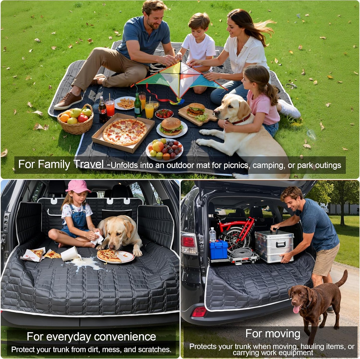 Reliadura SUV Cargo Liner for Dogs, Waterproof Dog Trunk Cover with Bumper Flap Protector, Pet Cargo Mat for SUVs Sedans Vans, Non-Slip Scratchproof Dog Seat Cover, Large Size Universal Fit