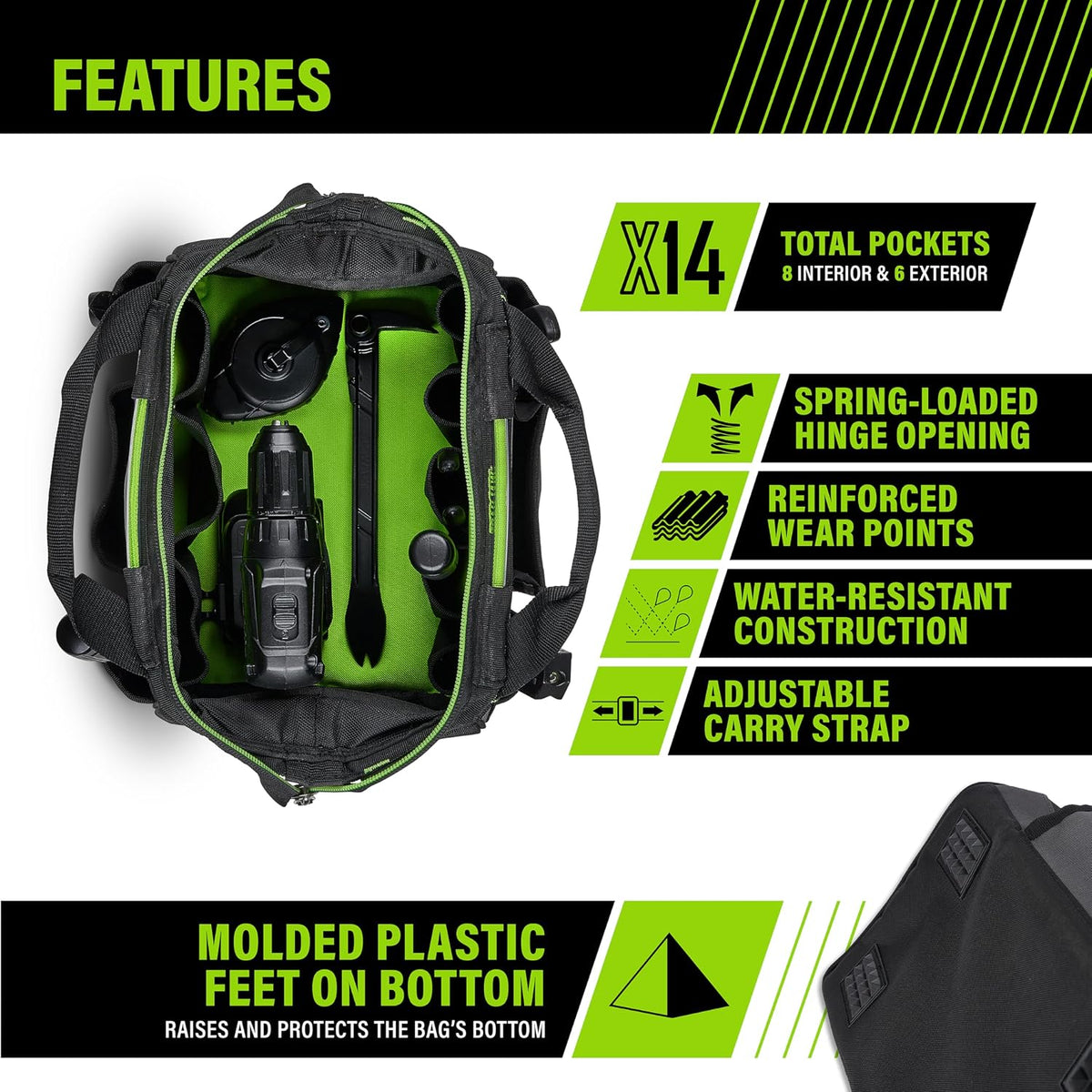 AWP Tool Bags, Premium Tool Bag, Black, Durable Tool Tote, for Professionals and Contractors