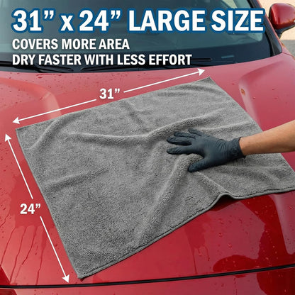 2 Pack Professional Large Microfiber Car Drying Towels (31" x 24"), Scratch Free, Lint Free, Highly Absorbent Quick Drying Towel Cloth for Cars, SUVs, RVs, Trucks Boats, Car Detailing