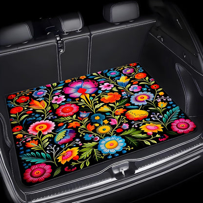 Universal Car Trunk Mat 29" x 39",Purple Colorful Flowers All Weather Trunk Protection Cargo Liner, Durable Cargo Mat Rear Trunk Liner,Stylish Vehicle Interior Accessories Suitable for Most Car Models