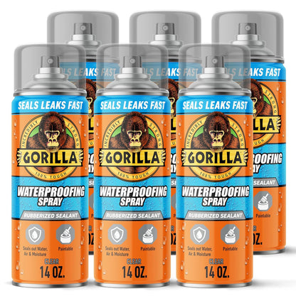 Gorilla Waterproofing Spray Clear, Flexible Rubberized Sealant Coating, Paintable UV Resistant, Seals Water Air Moisture, 14 oz (Pack of 1), for Roofs Gutters Skylights RVs Windows & More