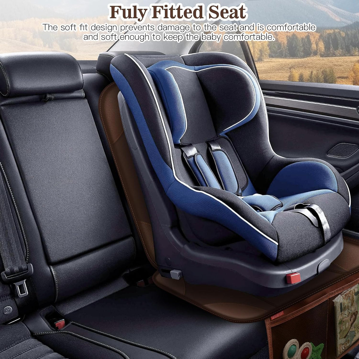 Sinvitron Car Seat Protector for Child Car Seat - Waterproof Non-Slip Leather Mat with 2 Mesh Pockets, Universal Seat Cover for Baby, Pets & Vehicles(2-Pack,Black)
